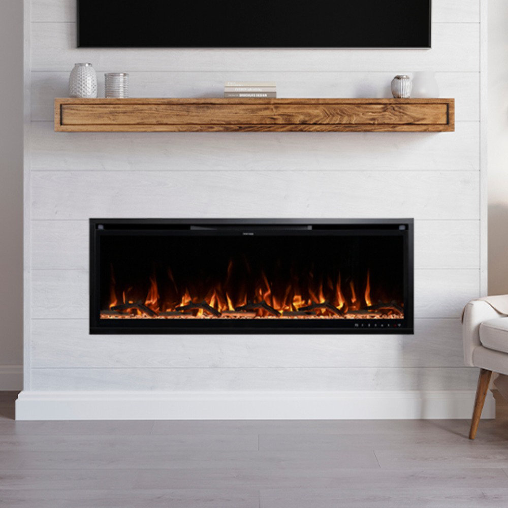 Aerus Recessed or Wall Mounted Electric Fireplace, Alexa or Google Home Compatible, Logs & Crystals, Remote Control Modern Ember 