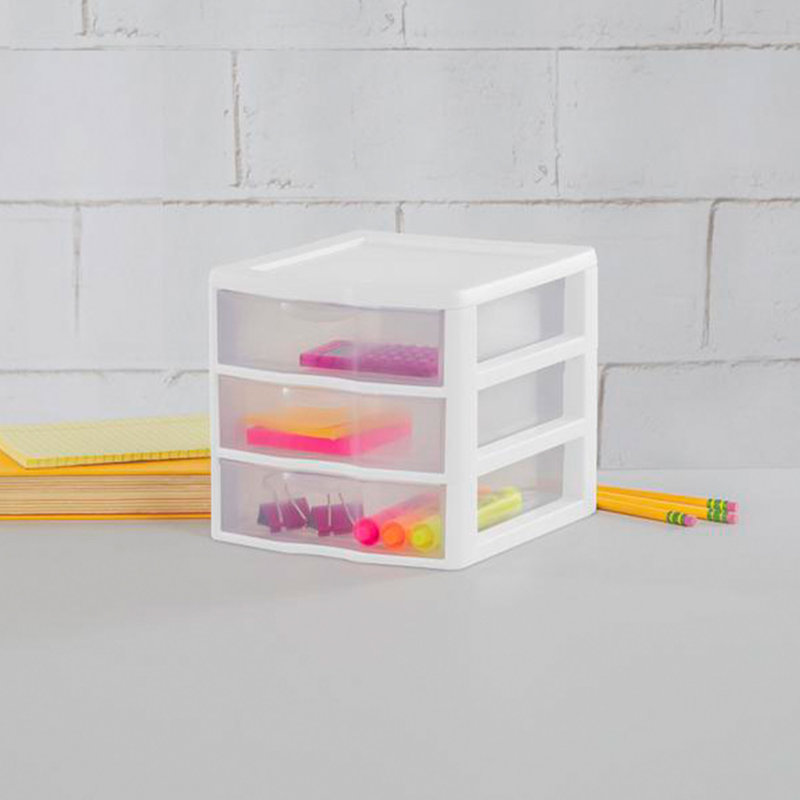 White Clearview Plastic 3 Drawer Desktop Storage Unit, 6 Pack