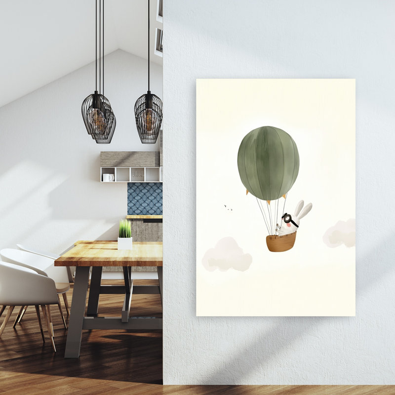 «Bunny Balloon Adventure Dreamy Playful Whimsical Rabbit Nature Forest», reproduction d'art, H 60 po x l 40 po