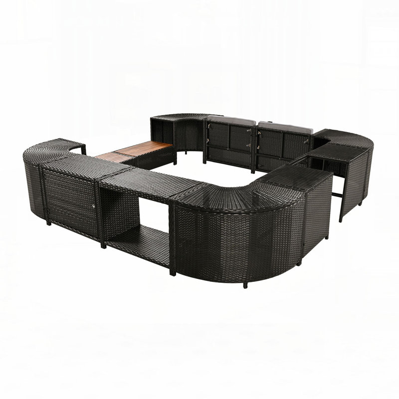 Ensemble de canapé modulaire d'extérieur en rotin, Gris