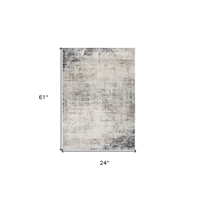 2’ X 5’ Navy Blue Distressed Striations Area Rug