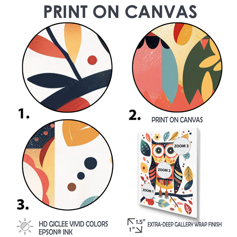 Whimsical Colorful Owl Autumn Leaves Retro - Owl Animal Wall Art Living Room, 20" H x 12" W x 1" D