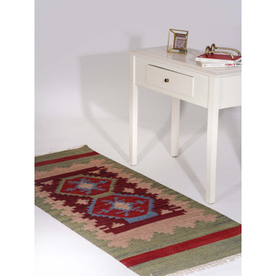 Alixia Hand Woven Flat Weave Kilim Wool Eco-Friendly Area Rugs  - Runner, Burgundy Olive Color, Contemporary Modern Design, Low Pile  Handmade Area Rugs for Living Room, Bed Room