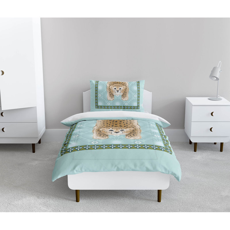 Lil Lying Leopard Tile Comforter Set, Blue