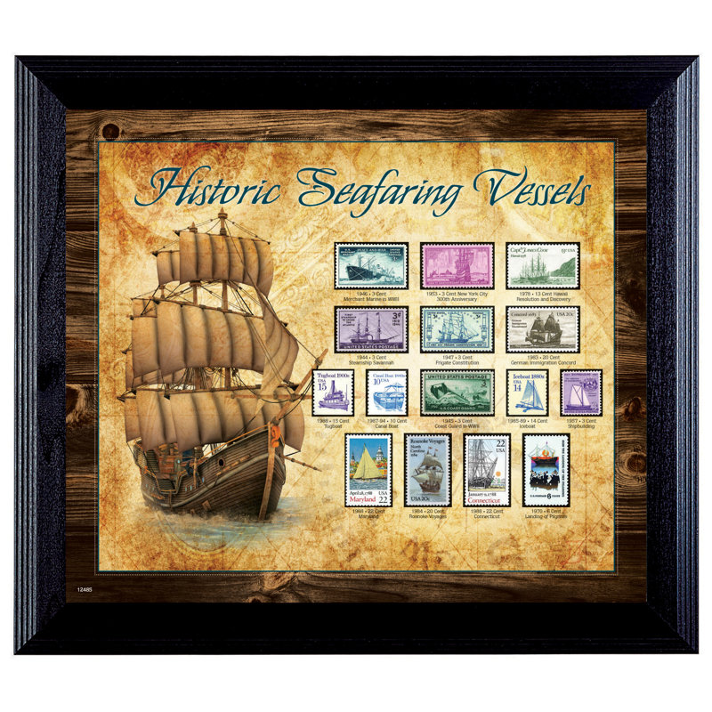 Historic Seafaring Vessels Mint Stamp Collection in Black Wood Frame