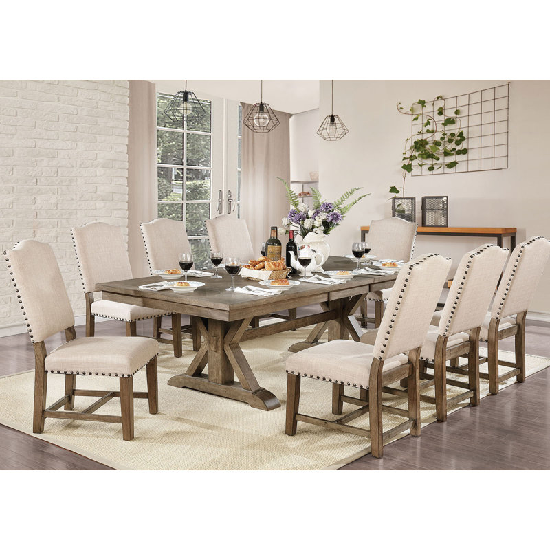 90" W Rustic Dining Table, Light Oak/Beige