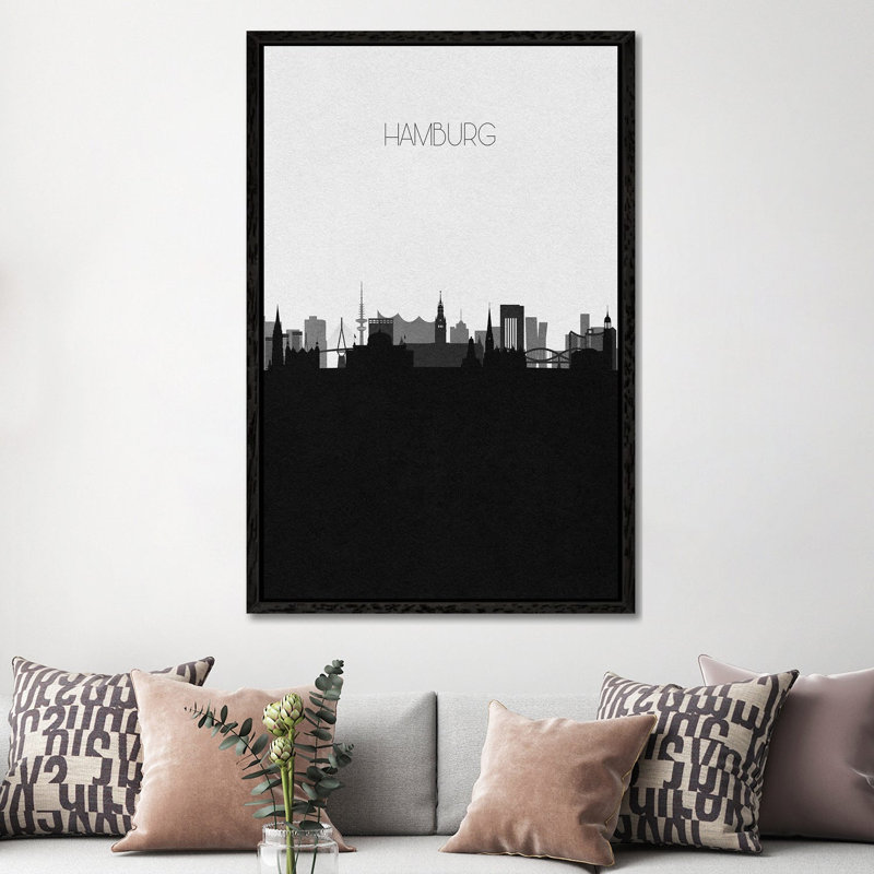 Hamburg, Germany City Skyline by Ayse Deniz Akerman - Print on Canvas, 101.6 cm H x 66.04 cm W, Black Framed Canvas