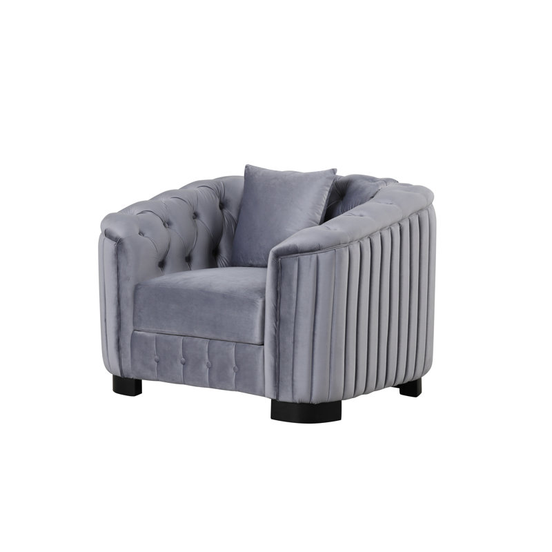 Jasrah Velvet Chesterfield Chair, Gray Velvet