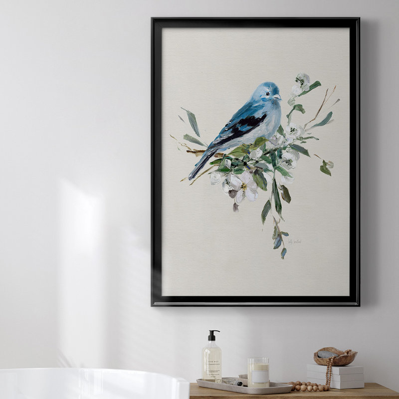 «Bluebird Happy I», toile encadrée de qualité supérieure - prête à être accrochée, H 42,5 po x l 30,5 po, Noir