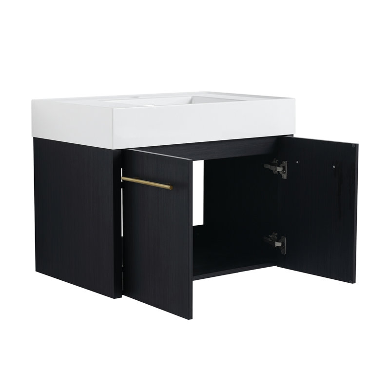 Meuble-lavabo mural 30 po avec lavabo, lavabo en résine à bords épais, 30"