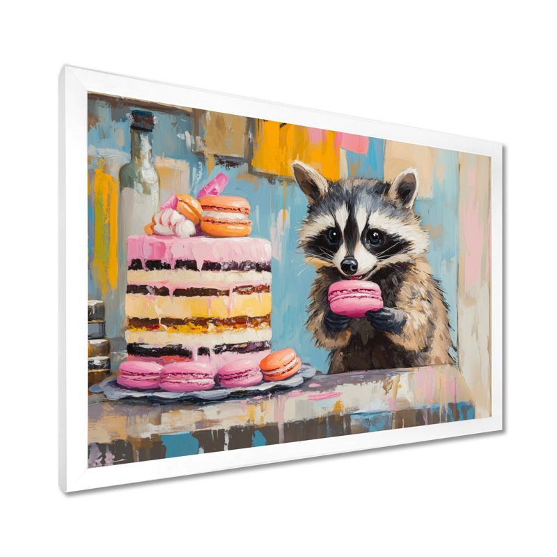 Sweet Macaron Bandit - Affiche encadrée Raton laveur, H 30 po x l 40 po, Cadre photo blanc