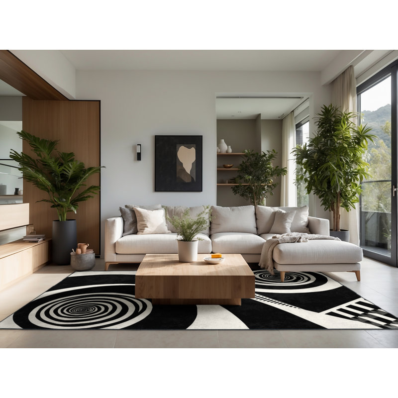 Tapis bleu moelleux moelleux Art Deco, Rond 7 pi