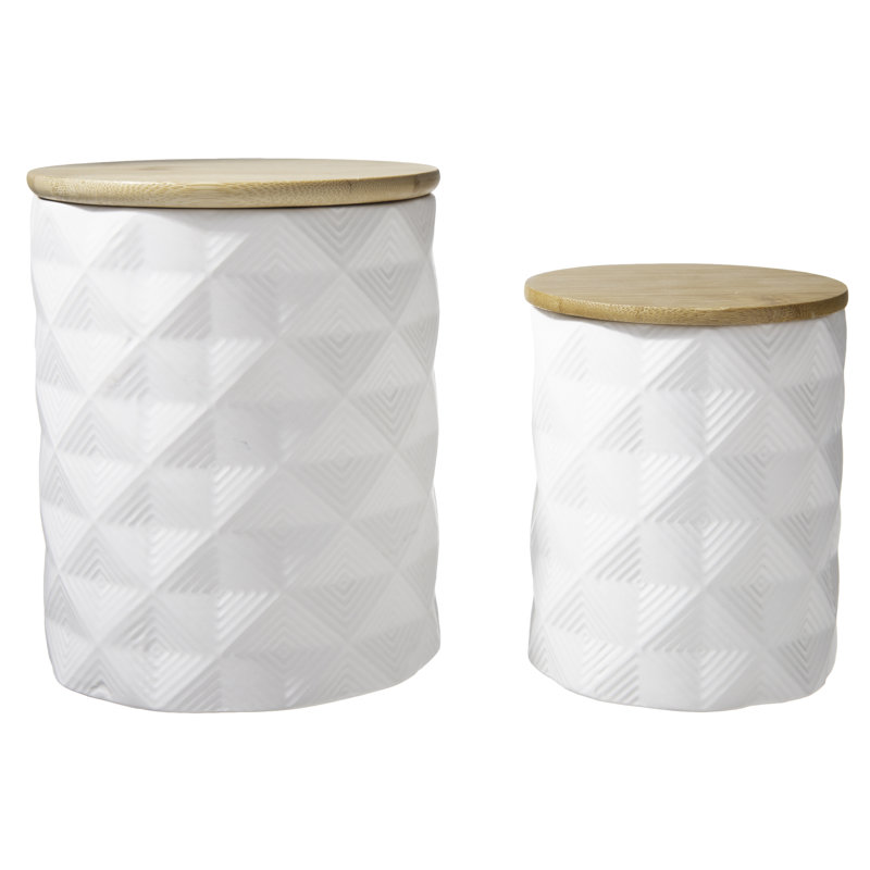 Volga Ceramic / Porcelain Canister - Set of 2, White