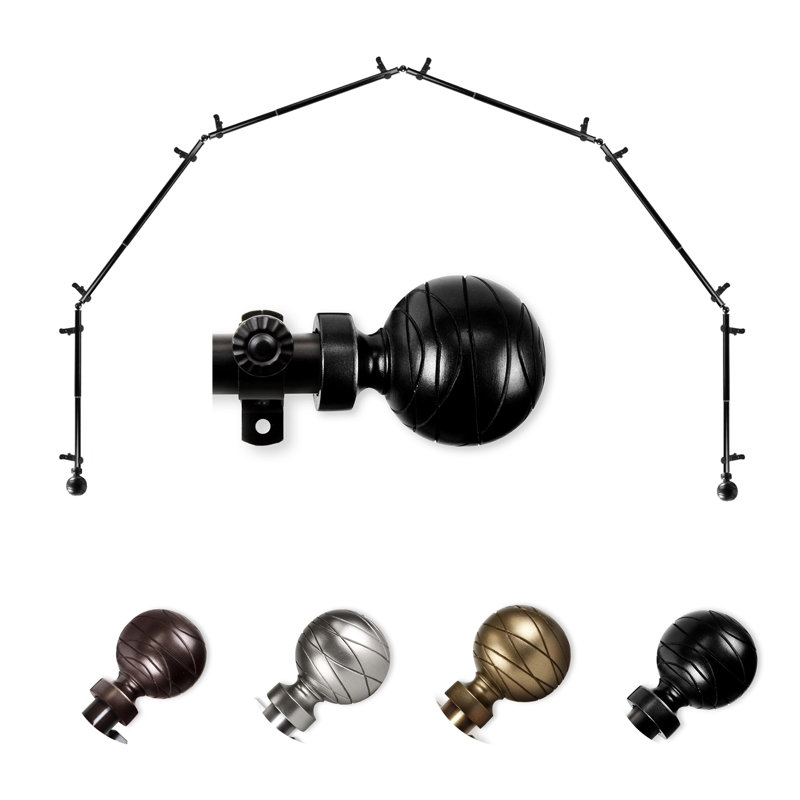 Katharina 6-Sided Bay Window Single Curtain Rod, Black, 18-28" (each side)