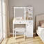 Meuble-lavabo blanc 35 po - Miroir carré inclinable à 90 °, 3 niveaux de DEL tactile, miroir caché derrière une tablette, 2 tiroirs profonds + armoire, casiers ouverts