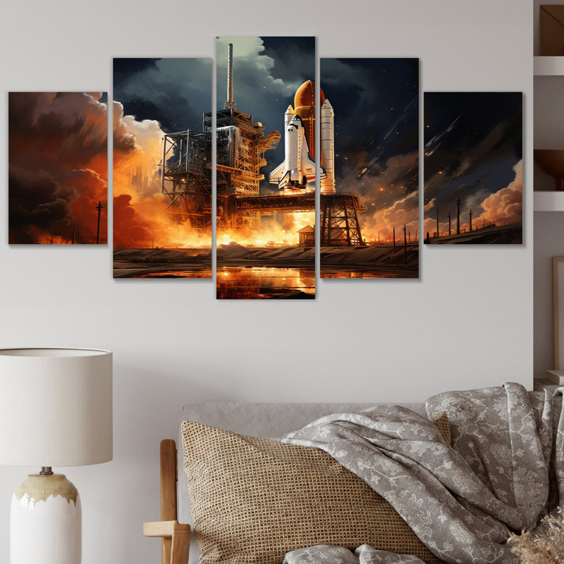 Navette spatiale captivante, nuit, lancement III - Navette spatiale, reproduction d'art murale - 5 panneaux