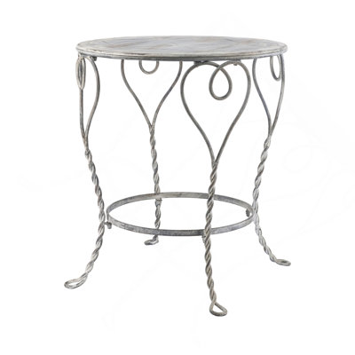 26X26X30" Heart Iron Round Side Table, Distressed Silver Finish, French Country Accent End Table With Twisted Legs