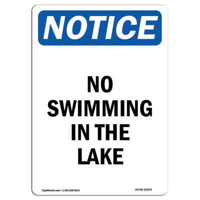 Notice - No Swimming in the Lake Sign