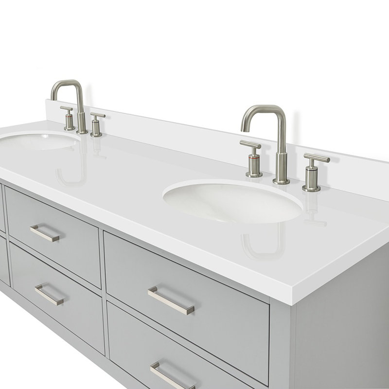 73'' W Double Vanity, Brushed Nickel, Gray, Pure White Quartz