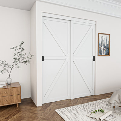 72"x80” K shape Paneled Prefinished Closet Sliding Door with Hardware Kit Set,Including Handle, No assembled Request