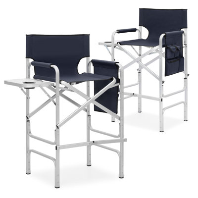 31" Seat Height Tall Directors Camping Chairs, Foldable Makeup Chairs With Cup Holder & Side Table, 250 Lbs Capacity