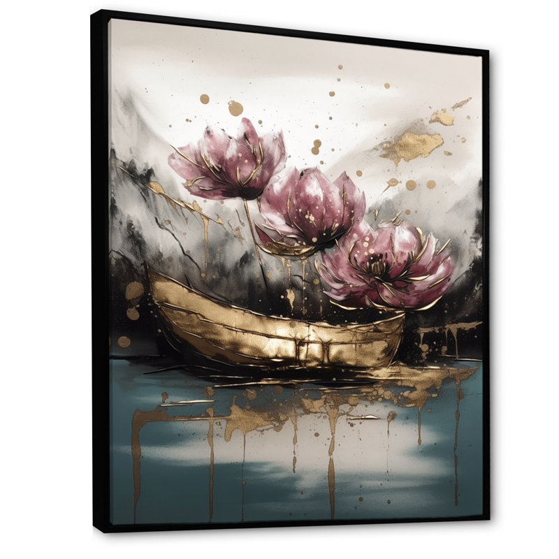 Sérénade rose des tulipes sur toile, H 44 po x l 34 po x P 1,5 po, Cadre flottant noir