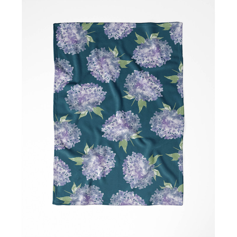 Couverture en velours de molleton Hydrangea Love, L 60 po x l 50 po, Floral bleu sarcelle