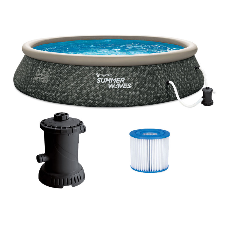 Summer Waves Plastic Round Inflatable Pool 36'' H x 180'' W x 180'' L , with Pump Included