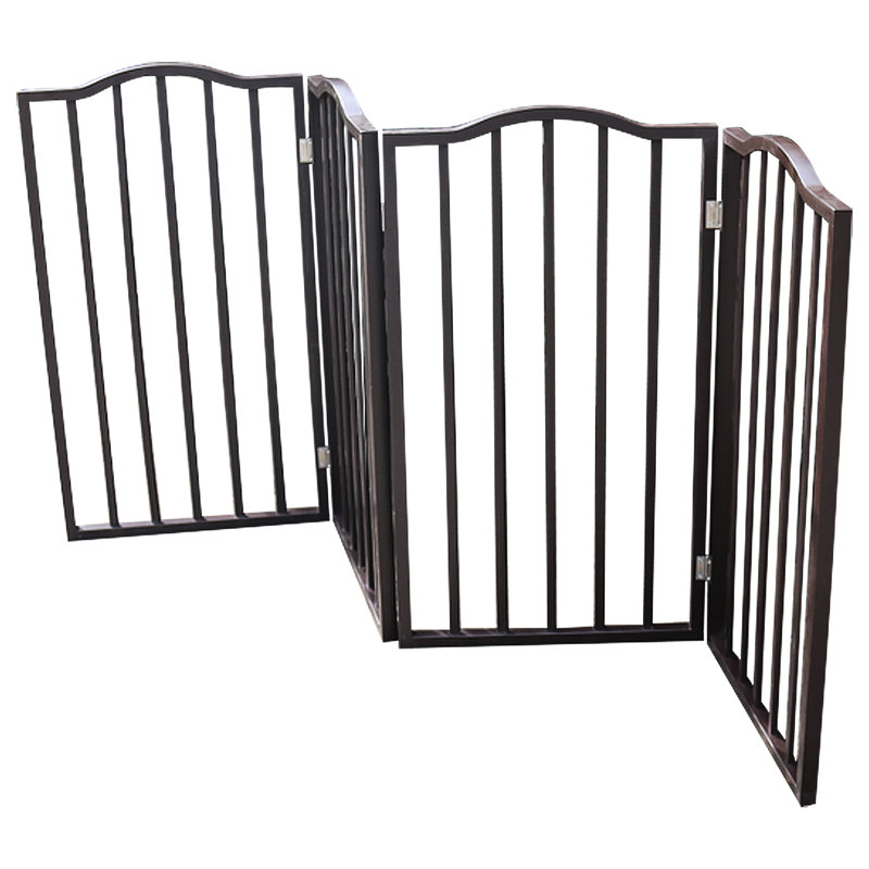 Barrière pour animaux de compagnie en bois brun foncé à arc - autoportante, pliable pour la maison crée une barrière vos animaux de compagnie dans les escaliers pliants économisent de l'espace et ont fière allure