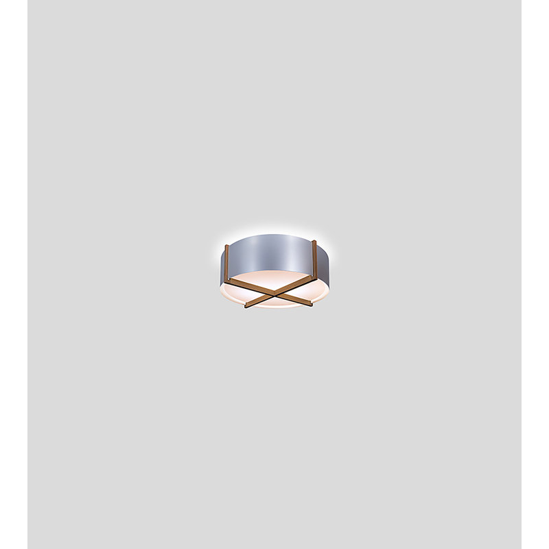 Plura 1 - Light LED Flush Mount, 6.38" H x 18" W x 18" D, 2700K, Walnut/Brushed Aluminum