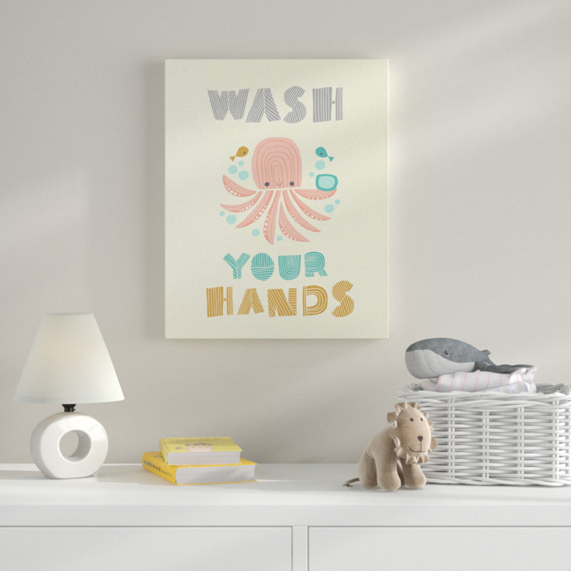 Art de pieuvre Gupton Wash Your Hands, Toile tendue, H 20 po x l 16 po x P 1,5 po