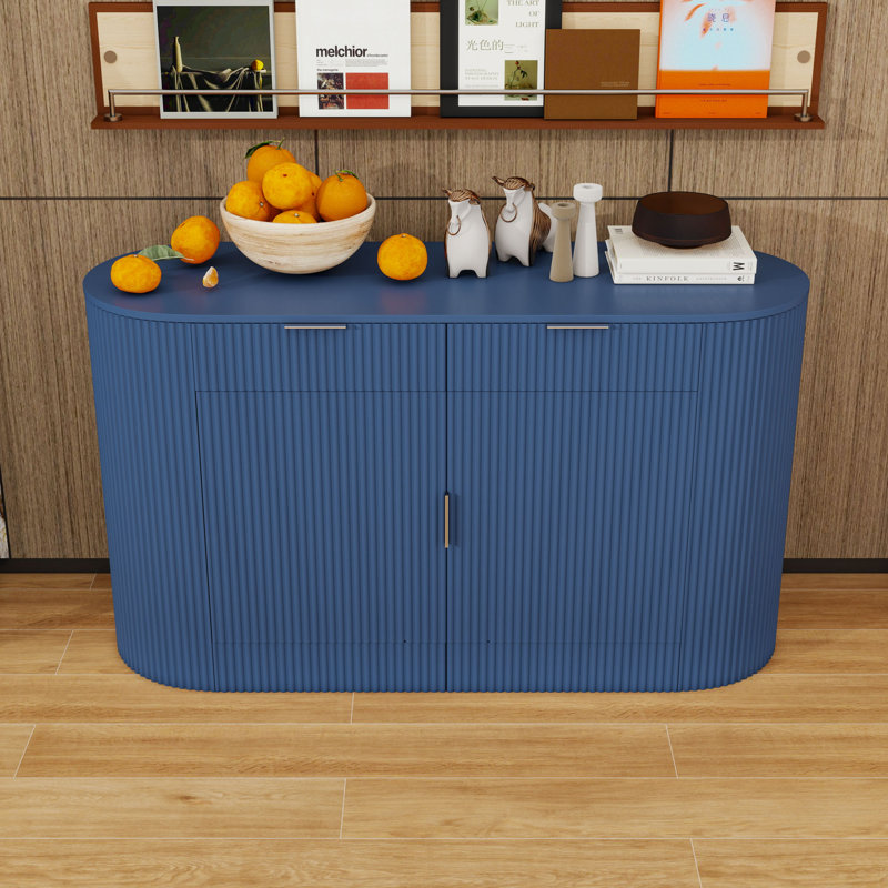 Buffet en bois avec tablettes et tiroirs de rangement, Marine