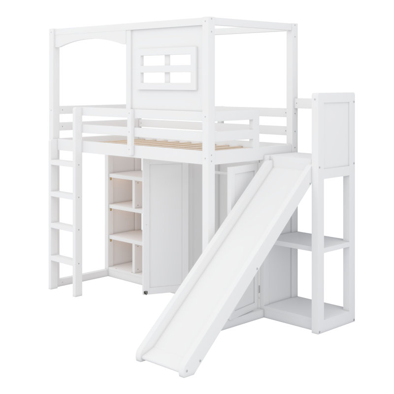 Lit mezzanine avec garde-robe, tablettes de rangement