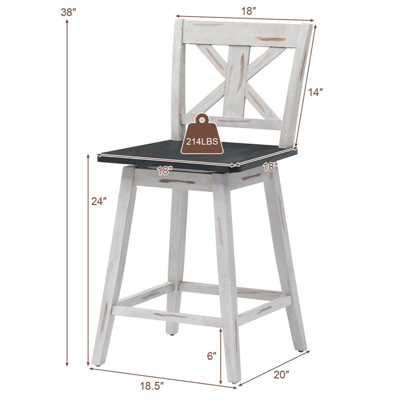 Luvine Swivel Solid Wood Counter Stool, White/Black, Counter Stool (24” Seat Height)