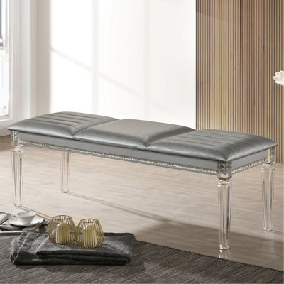 Banc antique classique argenté classique 1pc avec pieds en acrylique et miroir contemporain