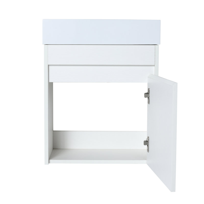Armoire de salle de bain murale de 18 po avec lavabo en résine blanche et nombreuses façons de rangement, porte à fermeture en douceur - meuble-lavabo à finition fascinante, nombreuses possibilités, armoire