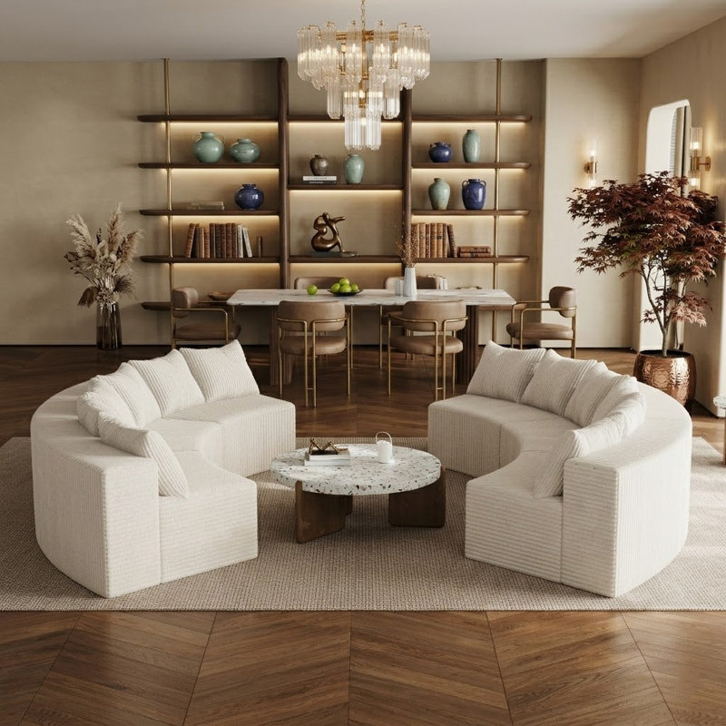 Canapé modulaire courbé Corduroy, 6 sièges, Beige