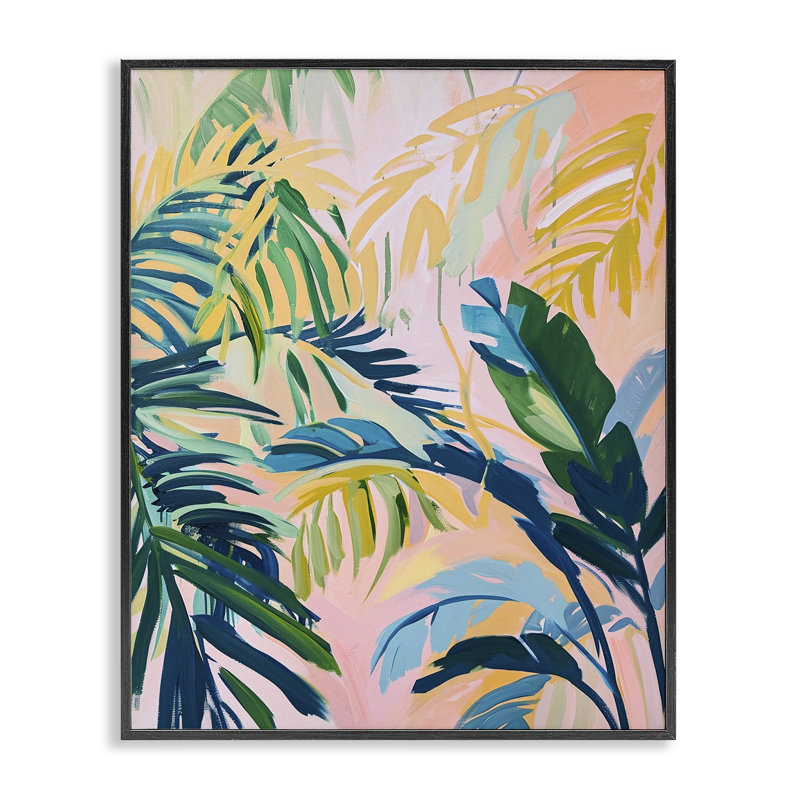 Impression sur feuilles tropicales, estampe numérique par Ramona Murdock, Giclée encadrée noir minuit, H 20 po x l 16 po