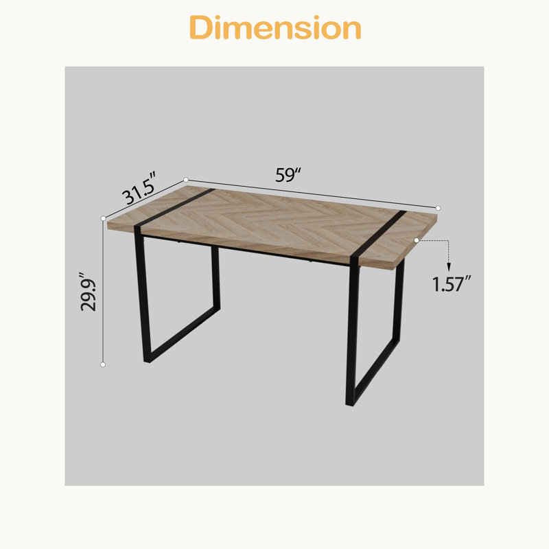 59 " Dining Table Modern Industrial Rectangular MDF , 4-6 People, 1.5" Thick Engineering Wood Tabletop And Rectangular Metal Legs, Used For Home & Kitchen