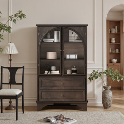 52.17"H Glass Door Display Case Storage Cabinet With 2 Drawers And Adjustable Shelf, Spacious Storage Solutions, Bookcase,Bookshelf,Curio Cabinet