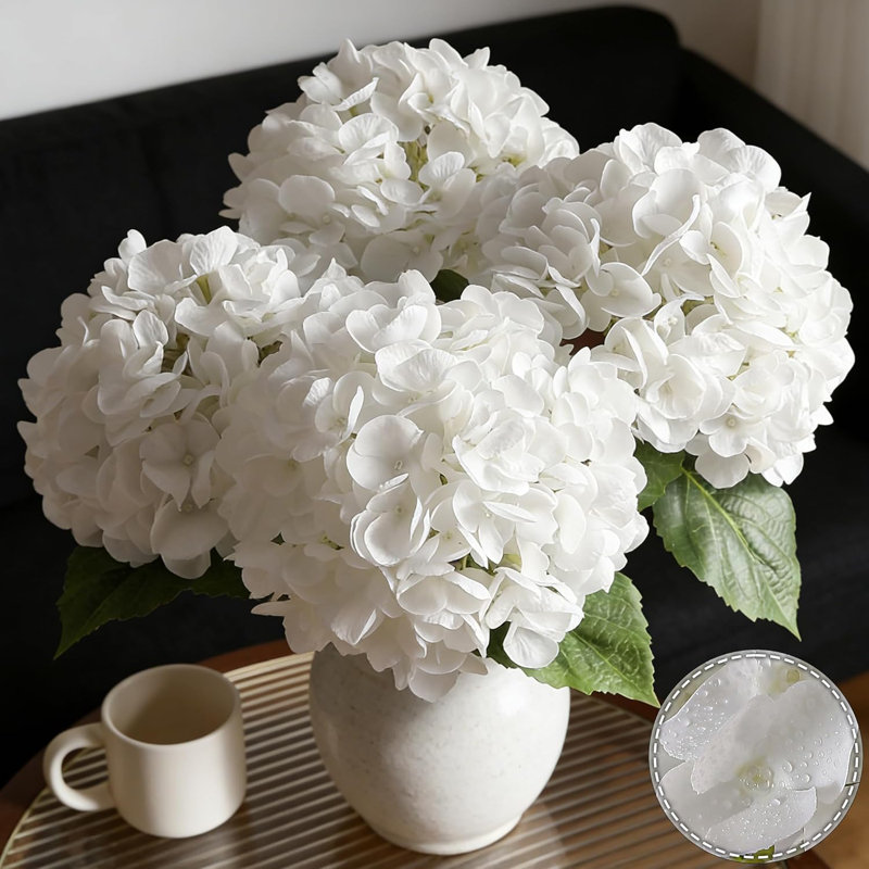 Paquet de 4 fleurs d'hortensia artificielles en latex Real Touch - 22,4 po de hauteur, 7,8 po de fleurs, tiges pliables pour la maison, le mariage et le centre de table
