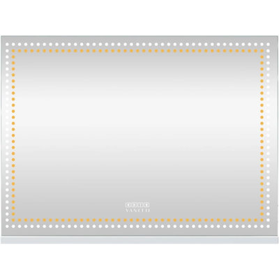 Miroir de salle de bain lumineux 32 "X23" avec haut-parleur Bluetooth, port de charge USB, 3 modes de couleur, miroir à DEL à intensité variable avec grossissement 10X, plateau de table à commande tactile ou fixation murale