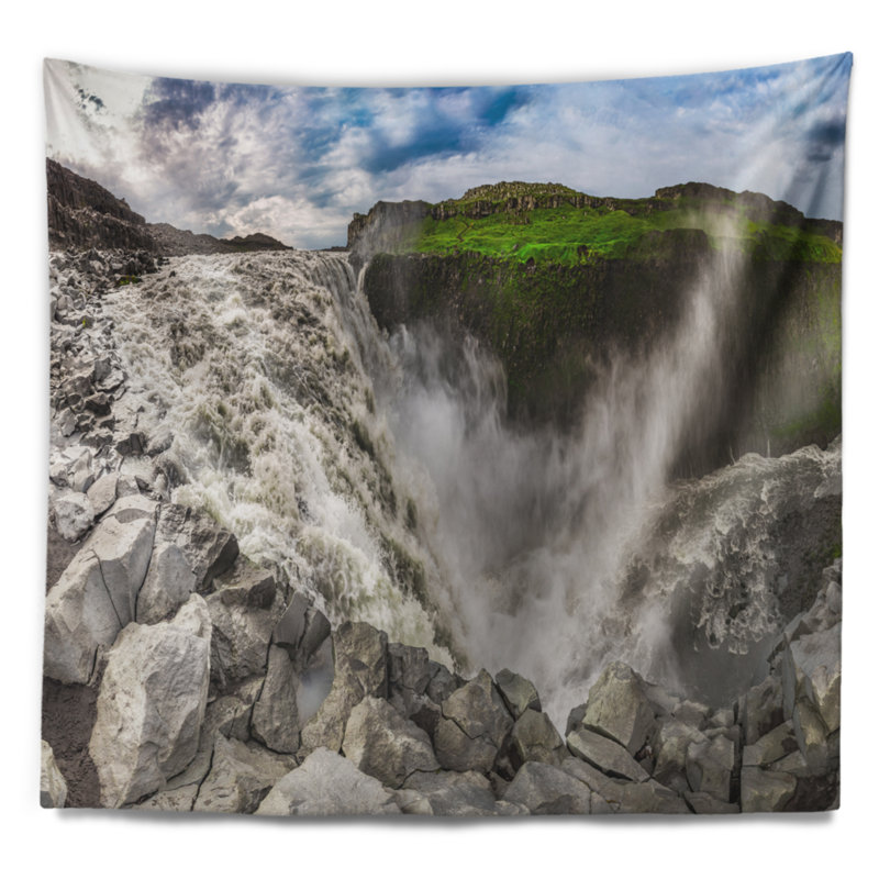 Dettifoss waterfall islande panorama tapisserie Landscape, H 50 po x l 60 po