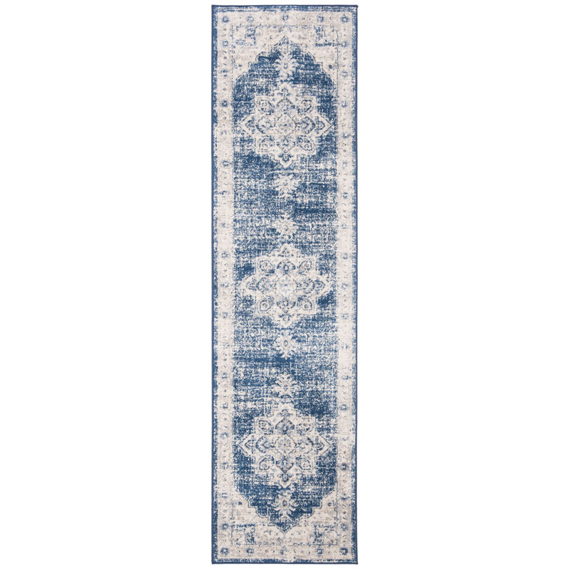 Tapis oriental bleu marine Aurelle, Tapis de couloir 2 pi x 16 pi