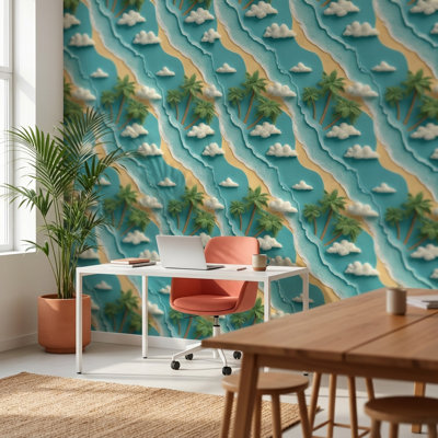 Papier peint plage tropicale, palmiers, océan