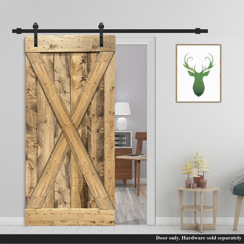 Porte de grange à panneaux en bois et métal X Series sans trousse de quincaillerie d'installation, 42 po x 84 po