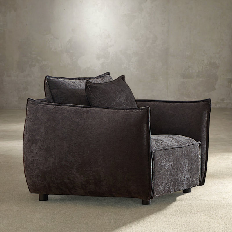 44" Single Seat Upholstered Wooden Armchair Living Room Sofa With Pillow, Black Linen