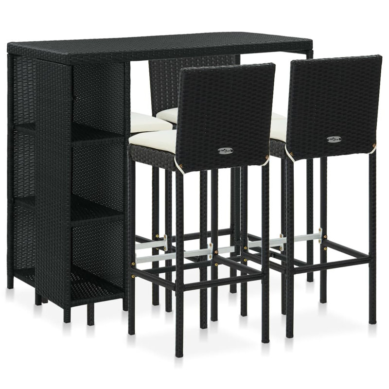 Ensemble de bar avec coussins 5 pièces Rens, Cadre noir / coussin blanc