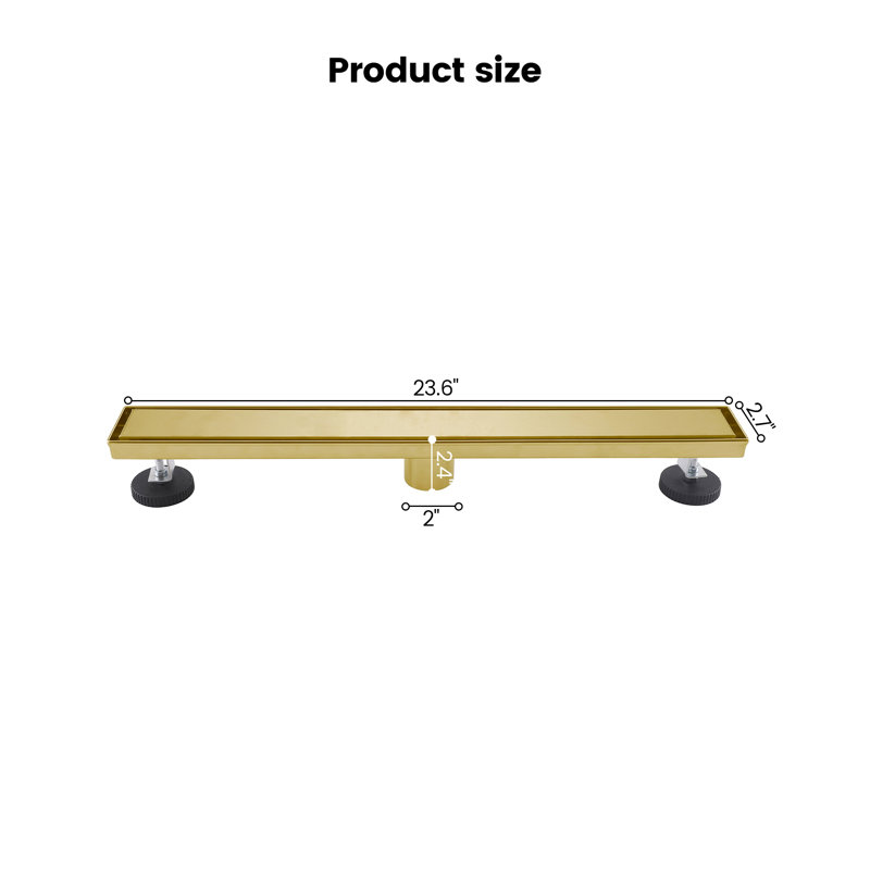 Modern Rectangular Shower Drain With 2 In 1 Tile Insert And Flat Cover Suitable For Bahtroom, Brushed Gold, 23.6"