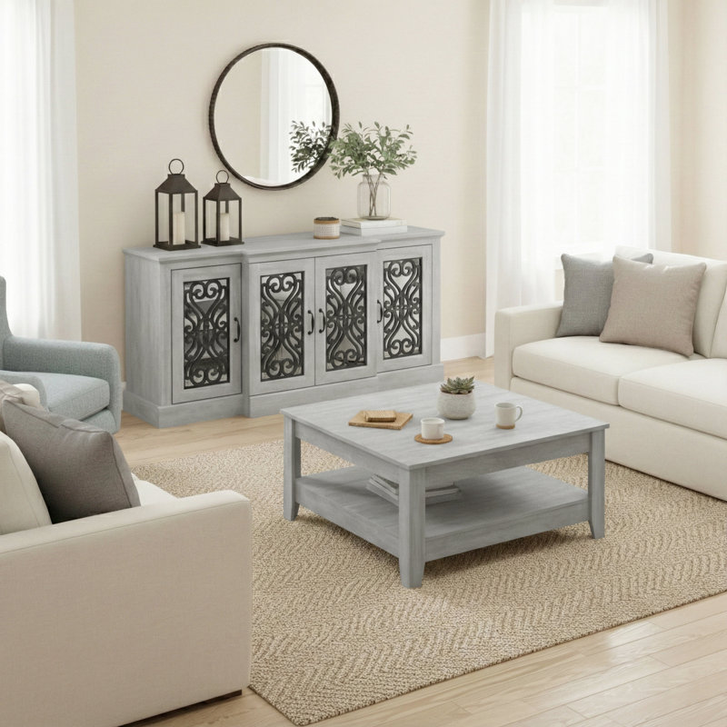 Ensemble de salon et buffet moderne 2 pièces Weddel Basilico, Chêne gris cendré, Chêne gris cendré